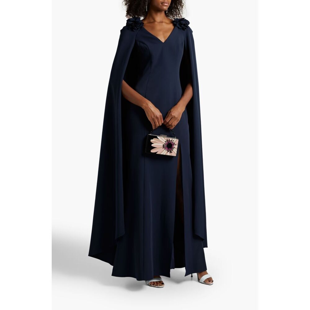MARCHESA NOTTE Cape-effect floral-appliquéd cady gown | Elegant Maxi